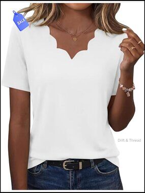 V-Neck Short Sleeve Tunic Blouse, Lightweight Polyester Blend, Dressy Casual Top